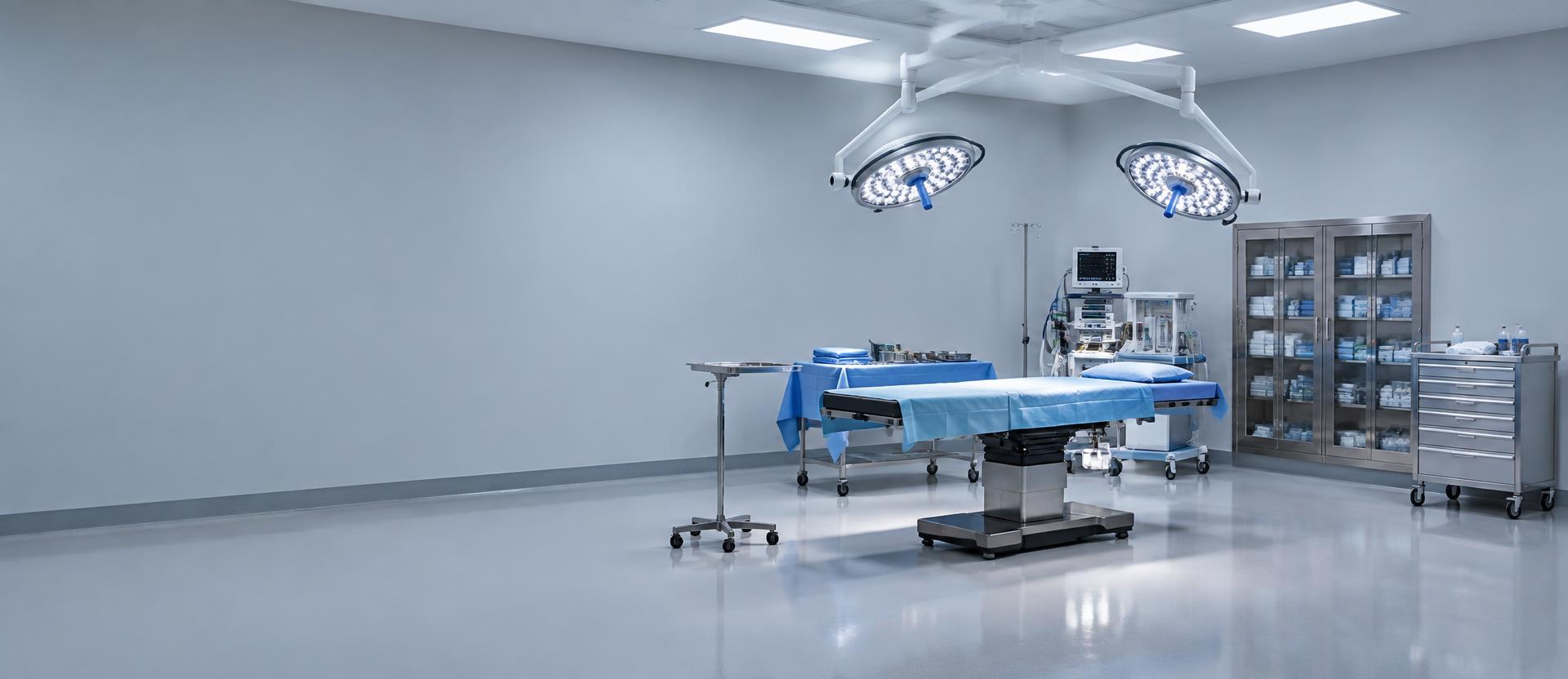 Stainless steel Mayo stand, back table and supply cabinet in a hospital central supply area