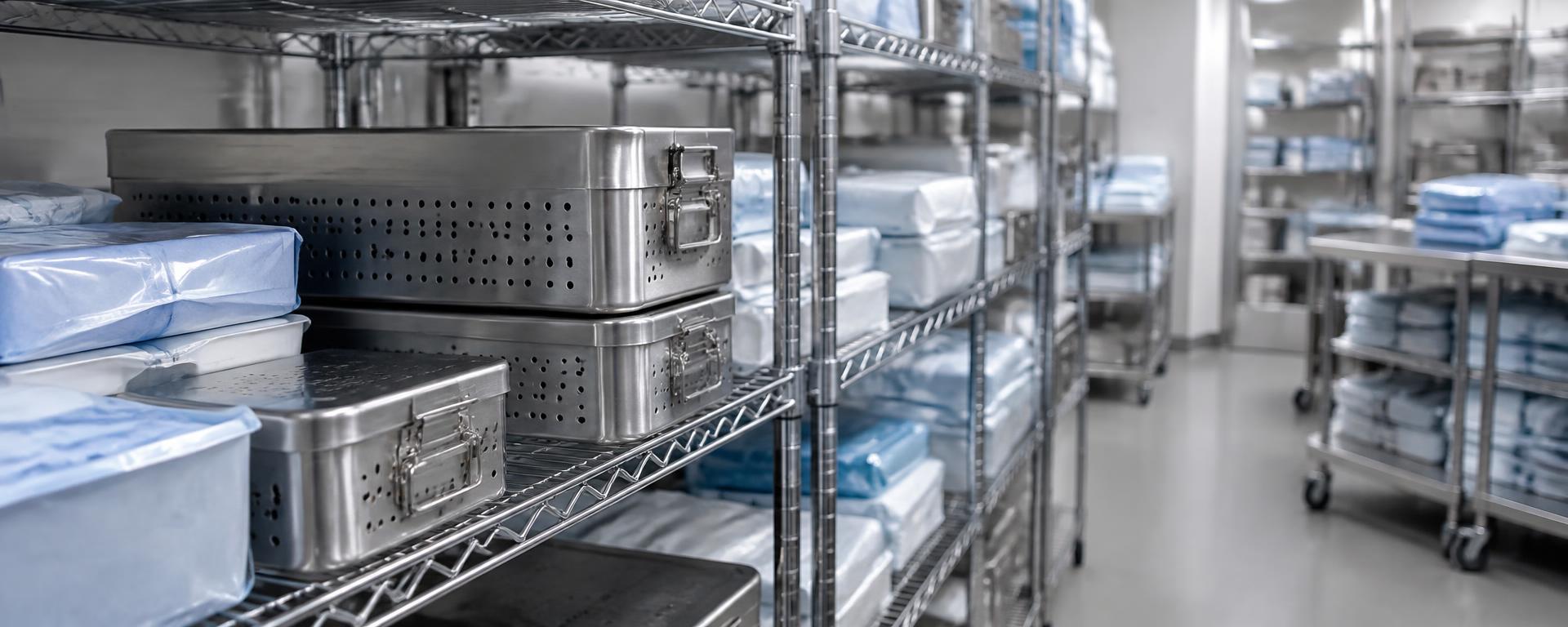 Central supply room with wrapped sterilization sets
